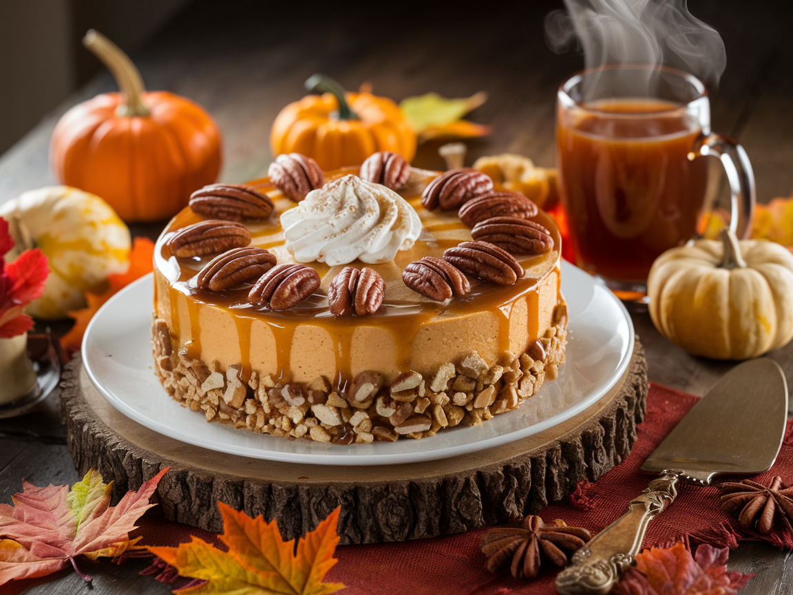 A slice of pumpkin crunch cake with a golden-brown crispy topping, garnished with whipped cream and a drizzle of caramel, showcasing the dessert’s fall flavors.